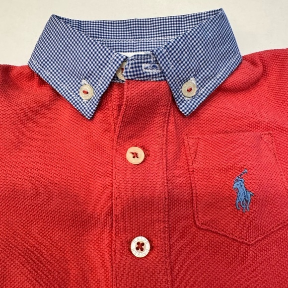 Ralph Lauren Baby Boy LOT OF 2 Rompers Navy L/S Salmon S/S W/ Collar NEW Sz 6 Mo - Picture 4 of 14